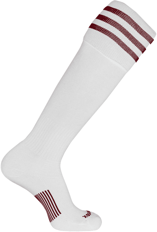 Pearsox Euro 3-stripe Knee High Socks - White 3 Maroon Stripes