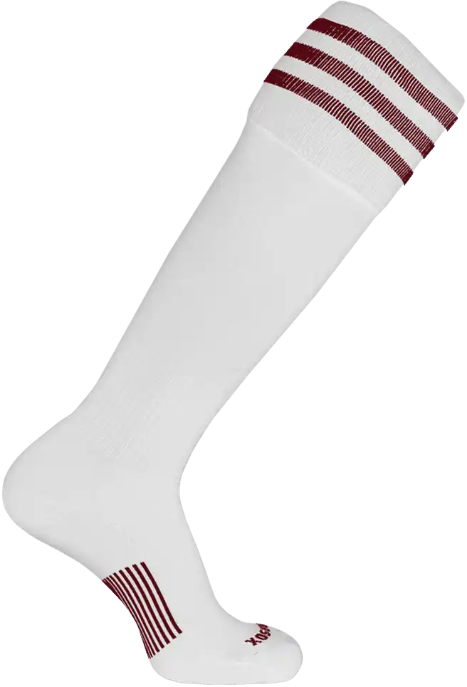 Pearsox Euro 3-stripe Knee High Socks - White 3 Maroon Stripes