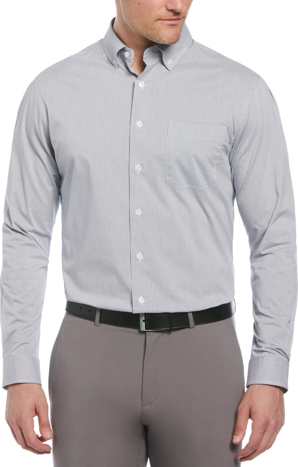 Perry Ellis Golf Pem102 Men’s Mini Grid Woven Shirt - Classic Navy