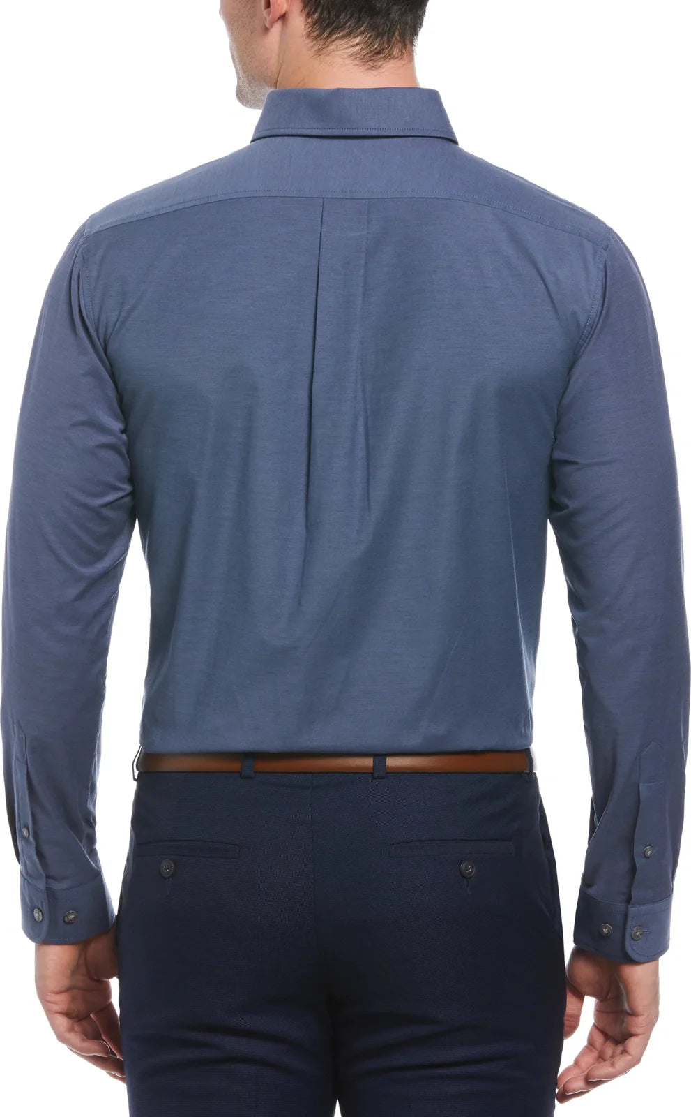 Perry Ellis Golf Pem103 Big and Tall Heathered Long Sleeve Polo Woven Shirt - Classic Navy