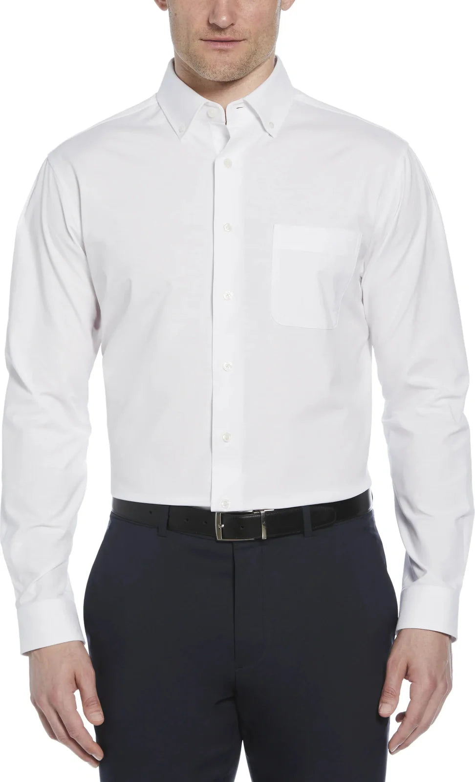 Perry Ellis Golf Pem103 Big and Tall Heathered Long Sleeve Polo Woven Shirt - Bright White - Adult s