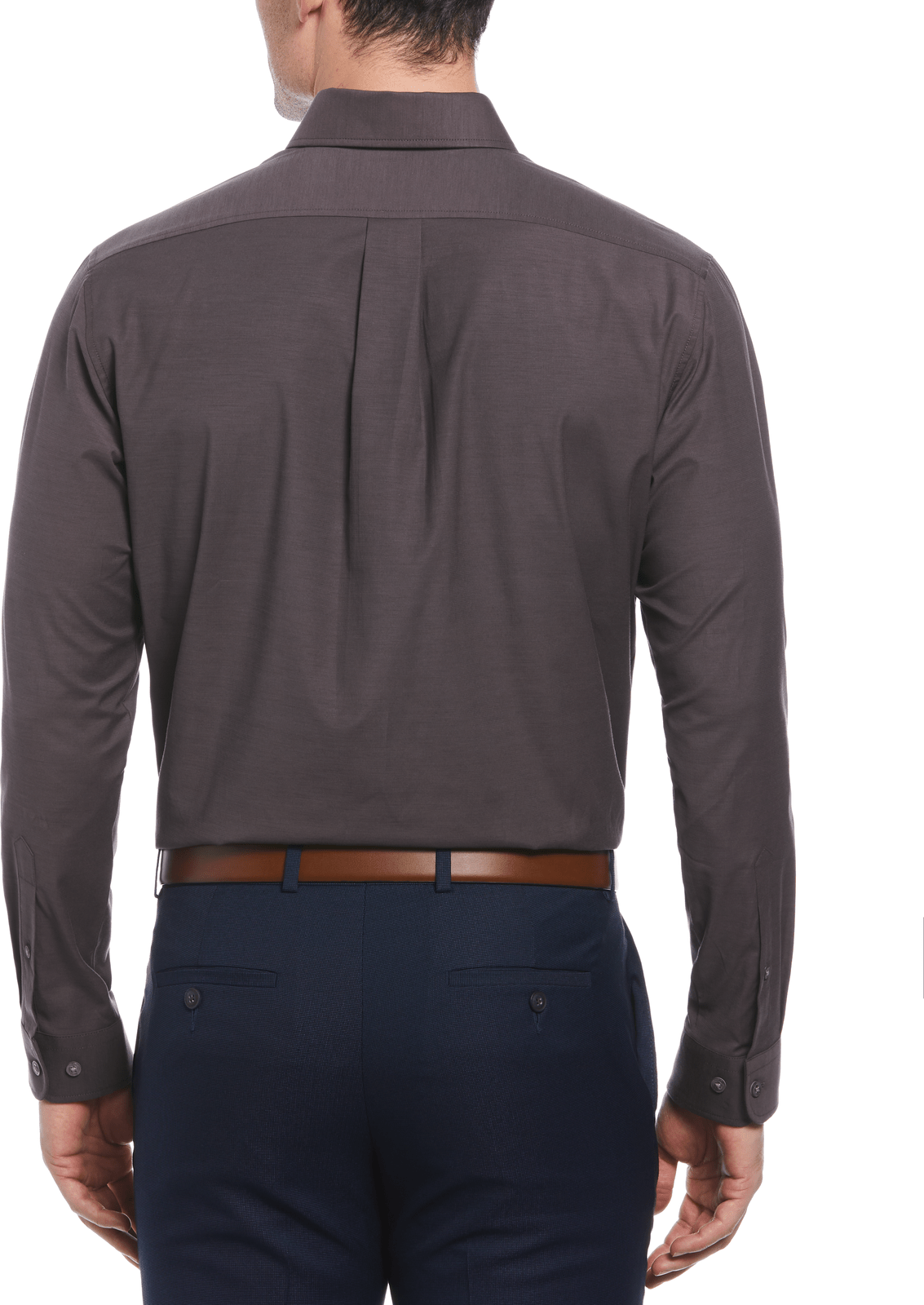 Perry Ellis Golf Pem103 Big and Tall Heathered Long Sleeve Polo Woven Shirt - Caviar