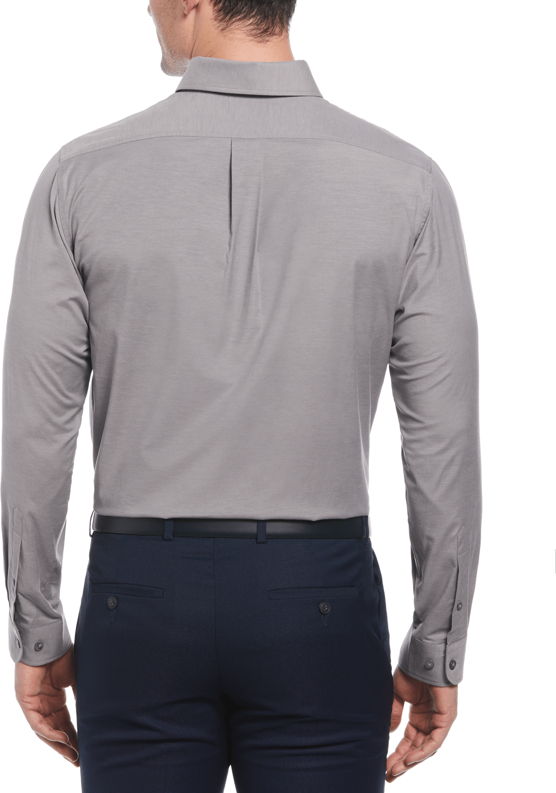 Perry Ellis Golf Pem103x Big and Tall Heathered Long Sleeve Polo Woven Shirt - Quiet Shade