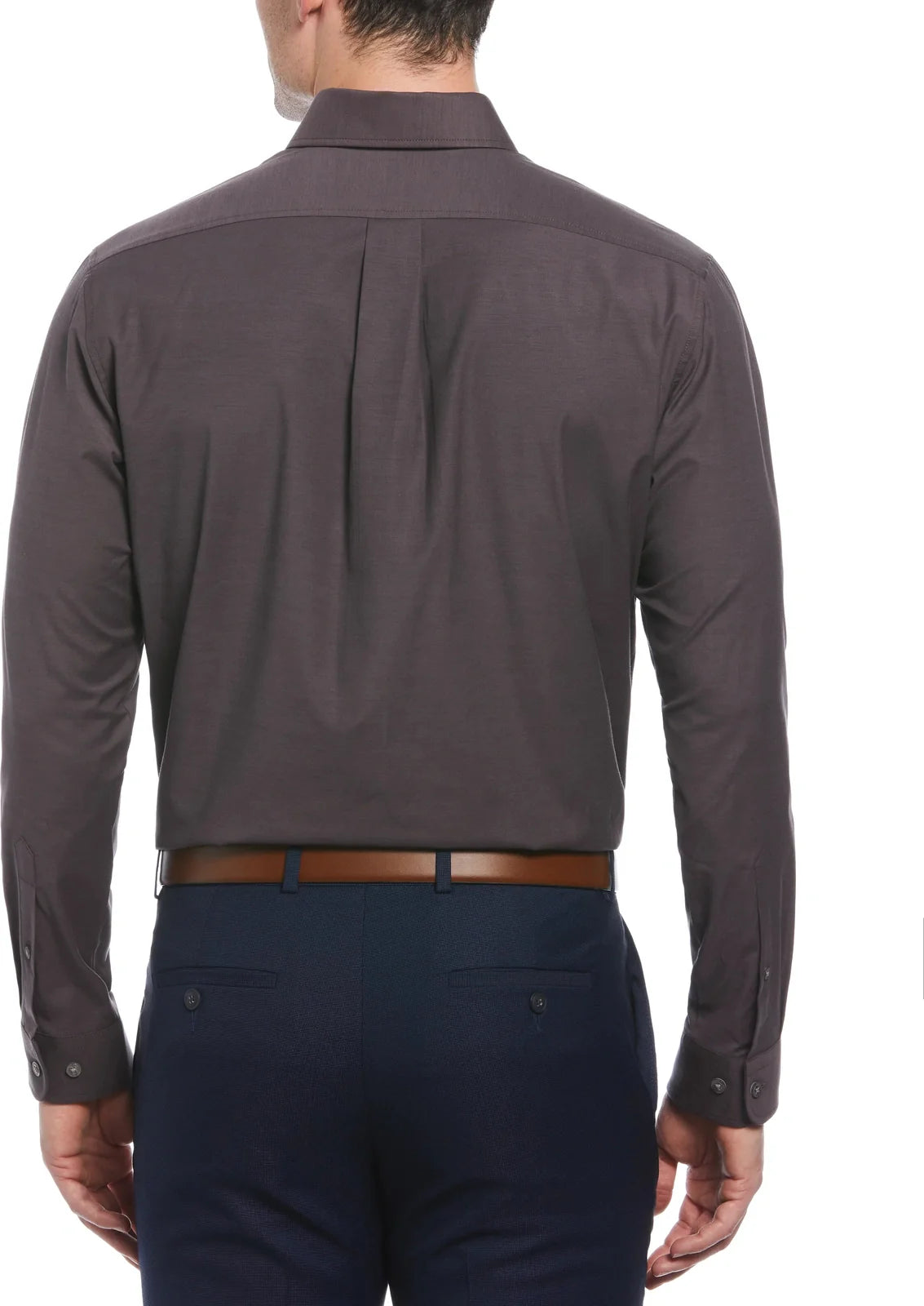 Perry Ellis Golf Pem103x Big and Tall Heathered Long Sleeve Polo Woven Shirt - Caviar - Adult l