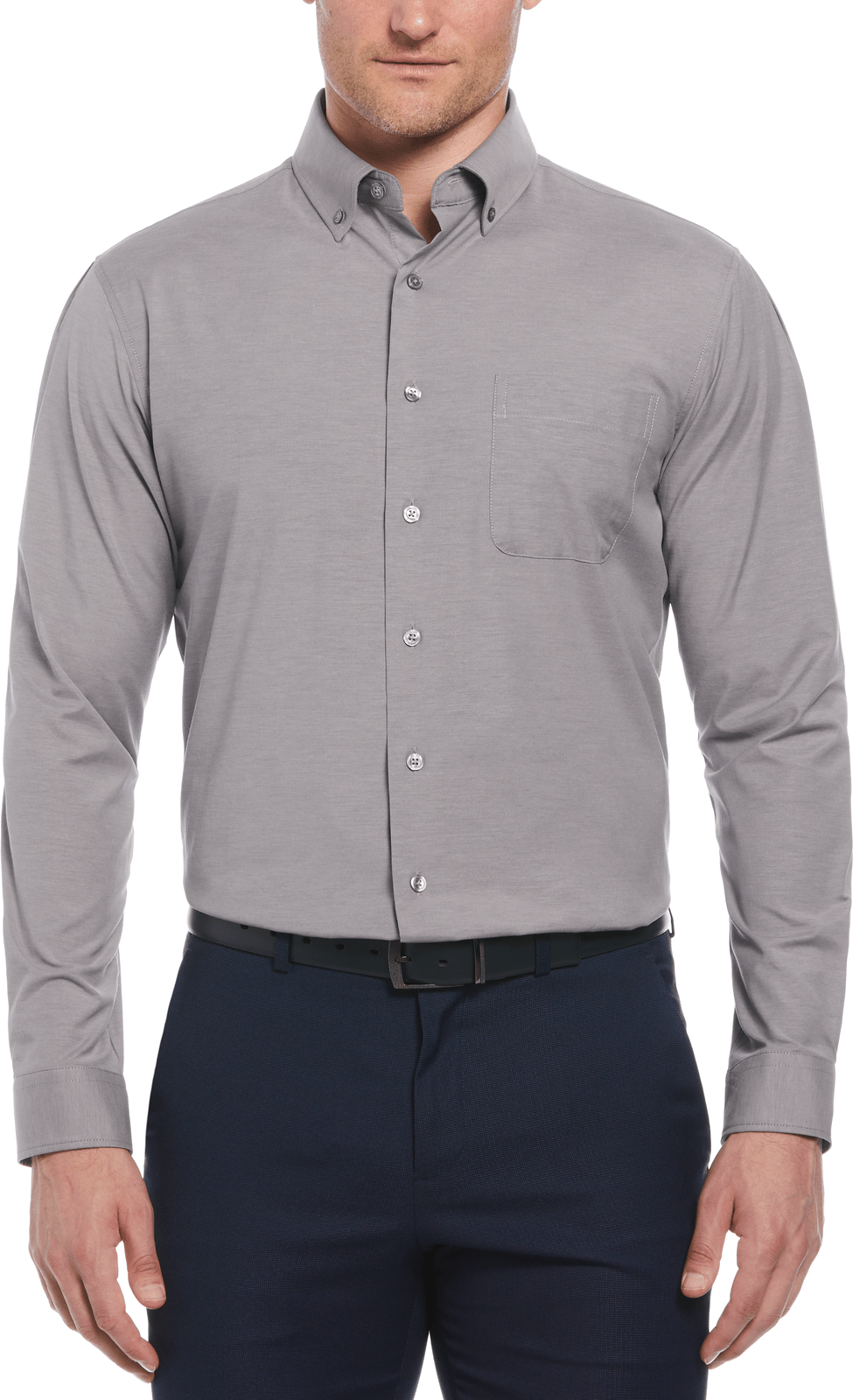 Perry Ellis Golf Pem103x Big and Tall Heathered Long Sleeve Polo Woven Shirt - Quiet Shade