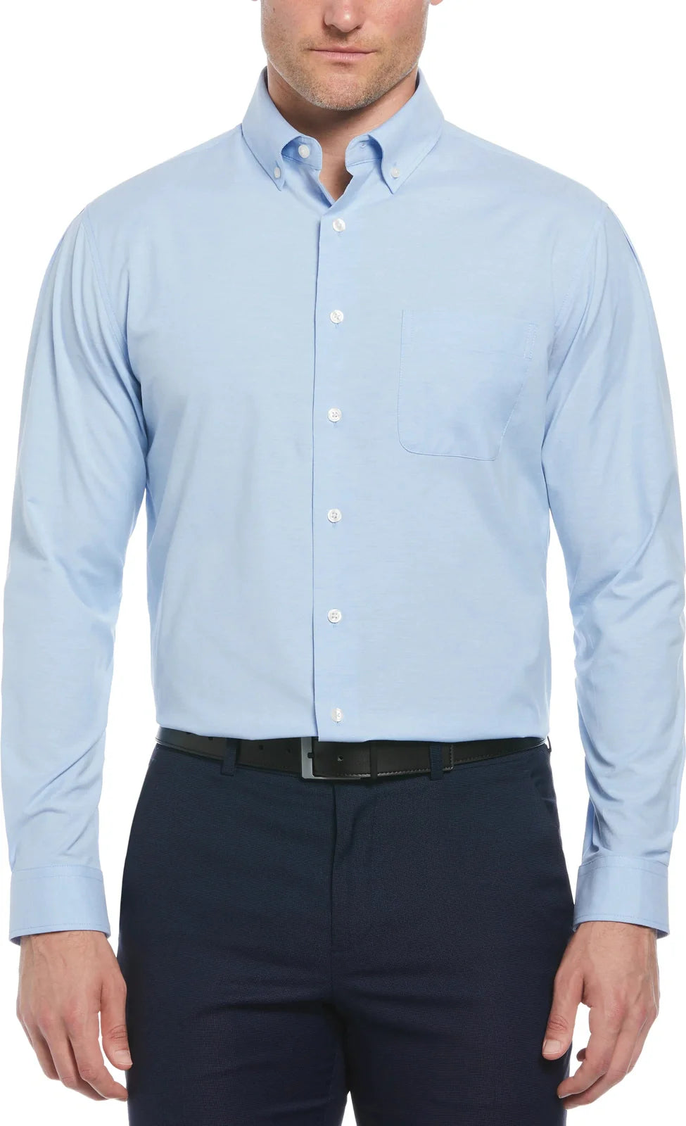 Perry Ellis Golf Pem103x Big and Tall Heathered Long Sleeve Polo Woven Shirt - Little Boy Blue - Adult l