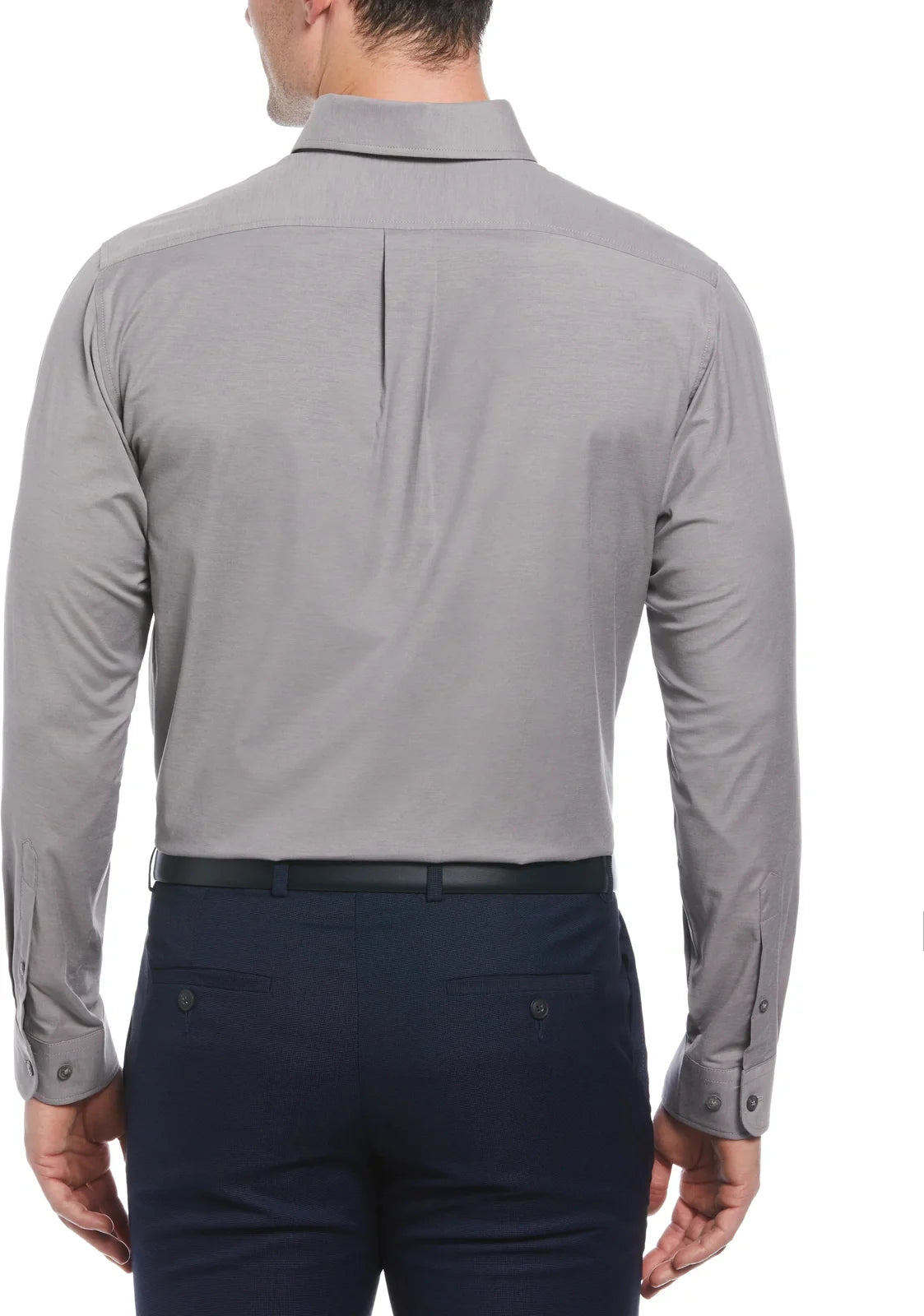 Perry Ellis Golf Pem103x Big and Tall Heathered Long Sleeve Polo Woven Shirt - Quiet Shade