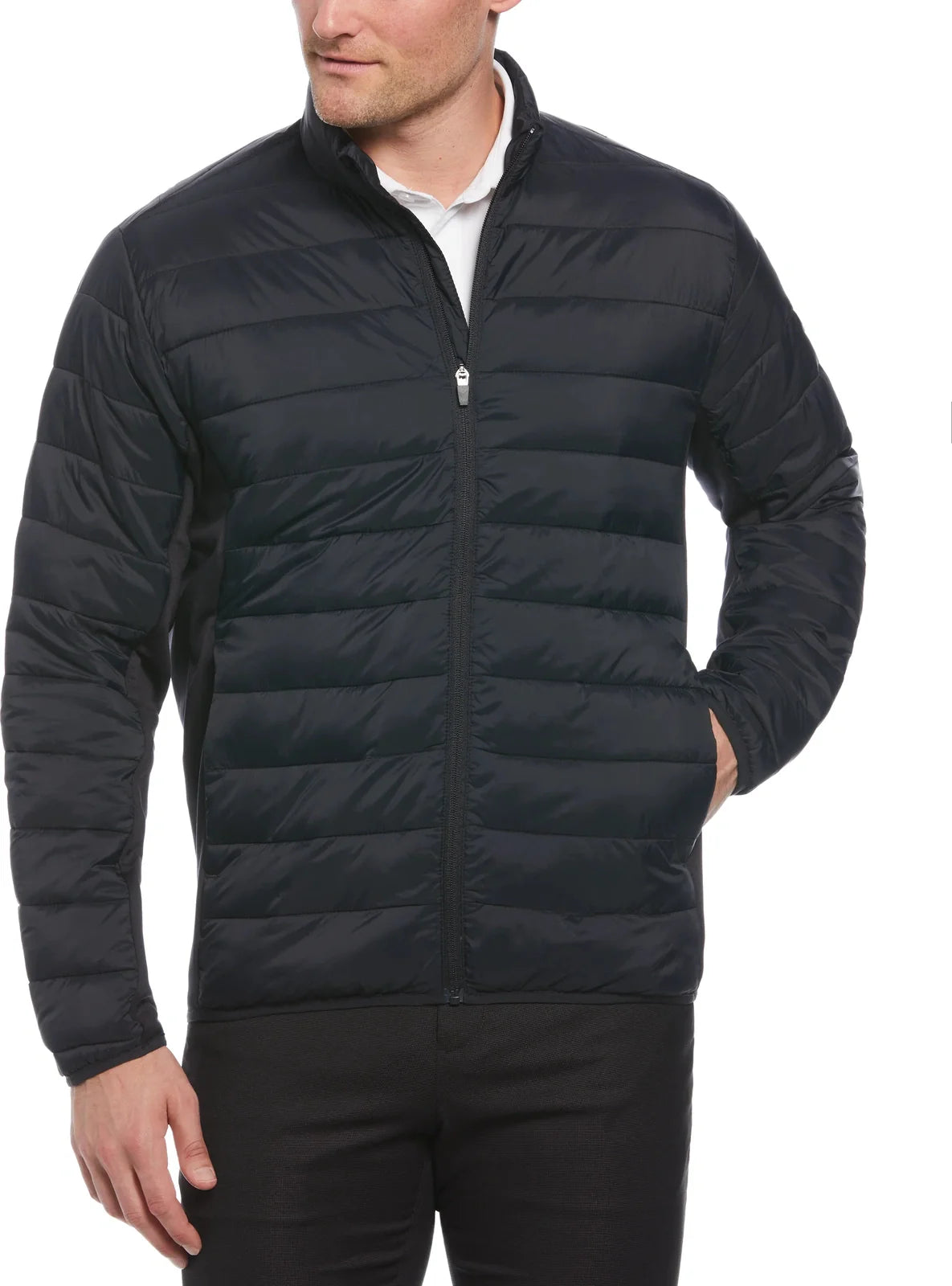 Perry Ellis Golf Pem113 Men’s Long Sleeve Faux Down Full Zip Puffer - Caviar - Adult s