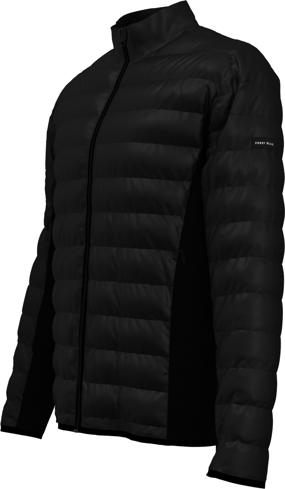 Perry Ellis Golf Pem113 Men’s Long Sleeve Faux Down Full Zip Puffer - Caviar