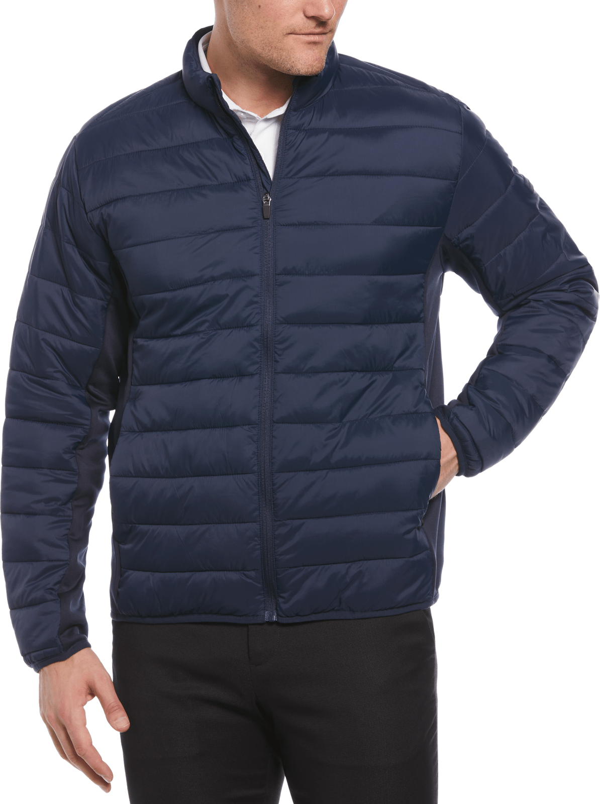 Perry Ellis Golf Pem113 Men’s Long Sleeve Faux Down Full Zip Puffer - Peacoat