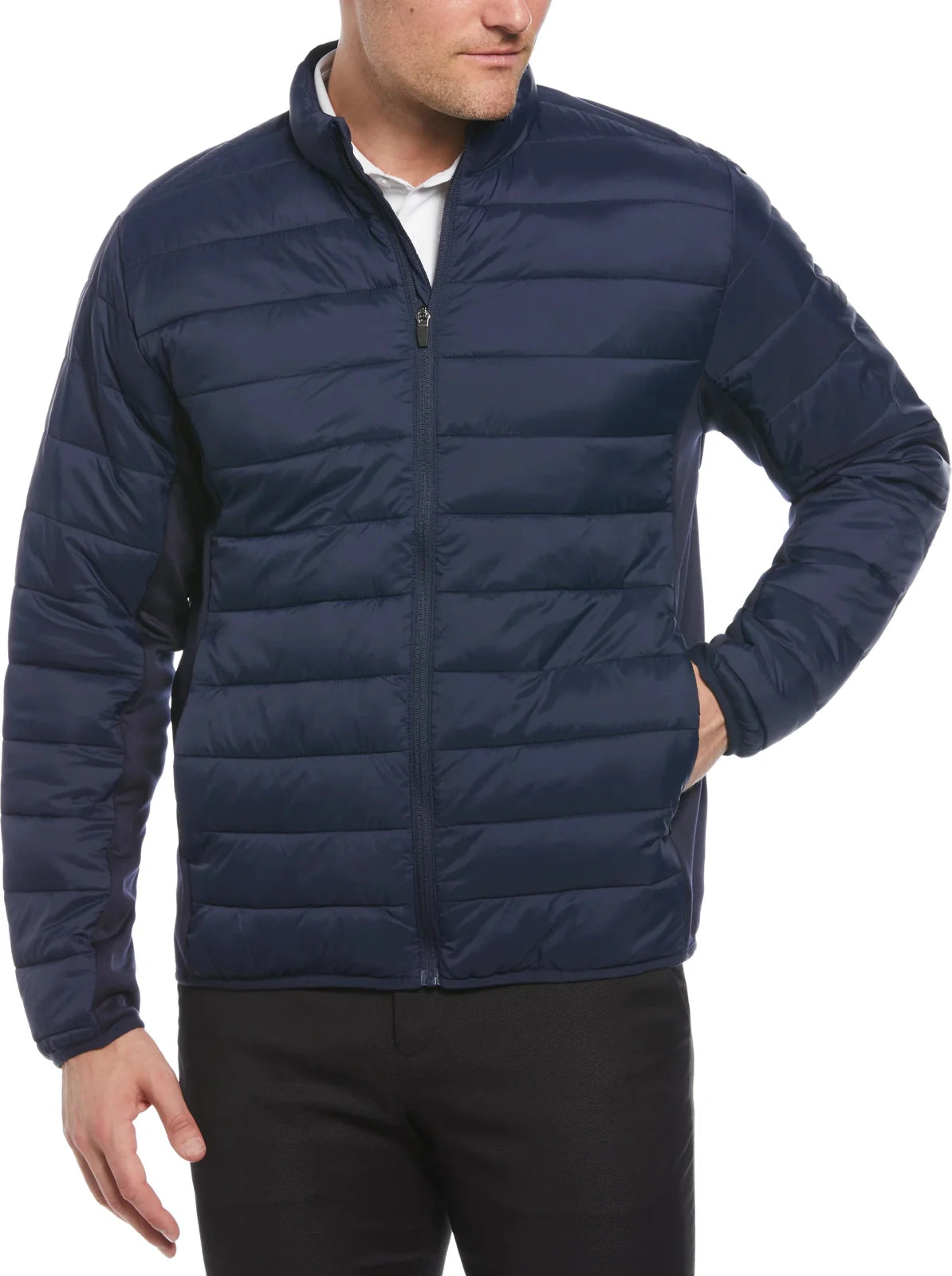 Perry Ellis Golf Pem113 Men’s Long Sleeve Faux Down Full Zip Puffer - Peacoat - Adult s