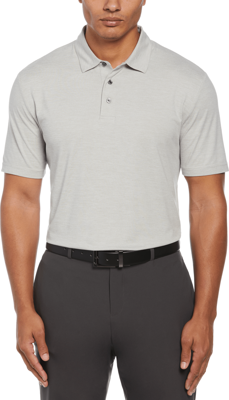 Perry Ellis Golf Pem120 Men’s Short Sleeve Double Knit Polo - White Gray Htr