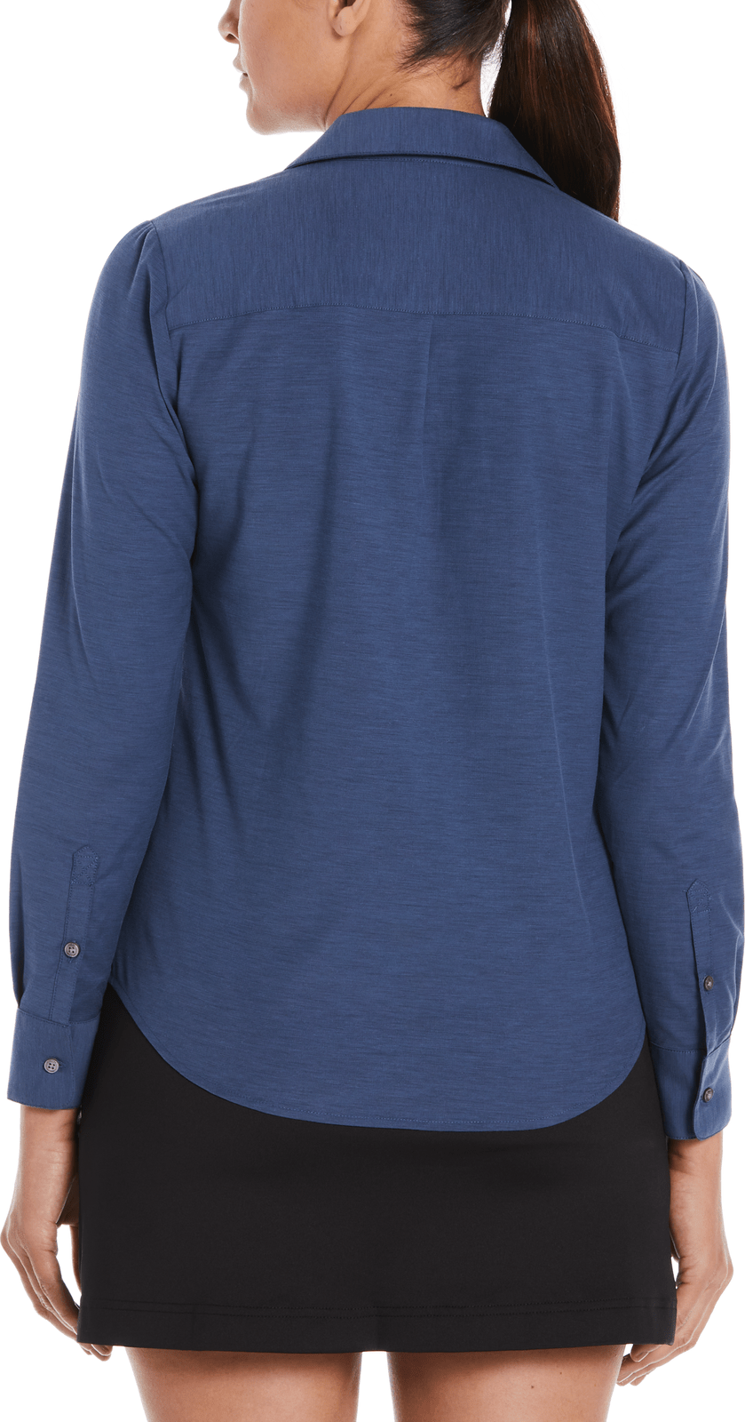 Perry Ellis Golf Pew107 Heather Woven Long Sleeve Button Down Shirt - Classic Navy