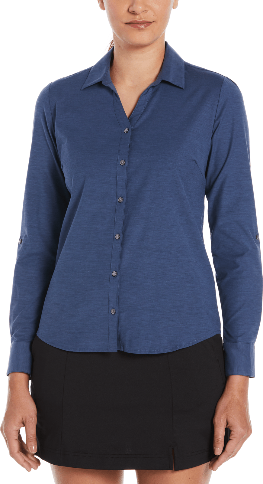 Perry Ellis Golf Pew107 Heather Woven Long Sleeve Button Down Shirt - Classic Navy