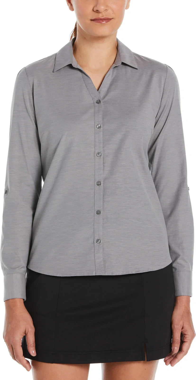Perry Ellis Golf Pew107 Heather Woven Long Sleeve Button Down Shirt - Quiet Shade - Ladies s