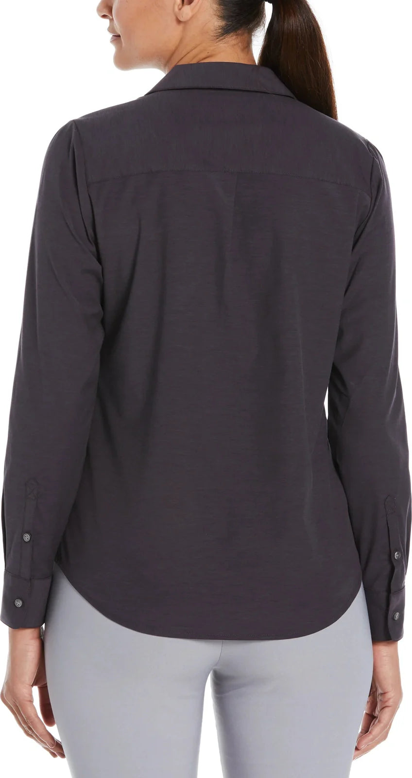 Perry Ellis Golf Pew107 Heather Woven Long Sleeve Button Down Shirt - Caviar