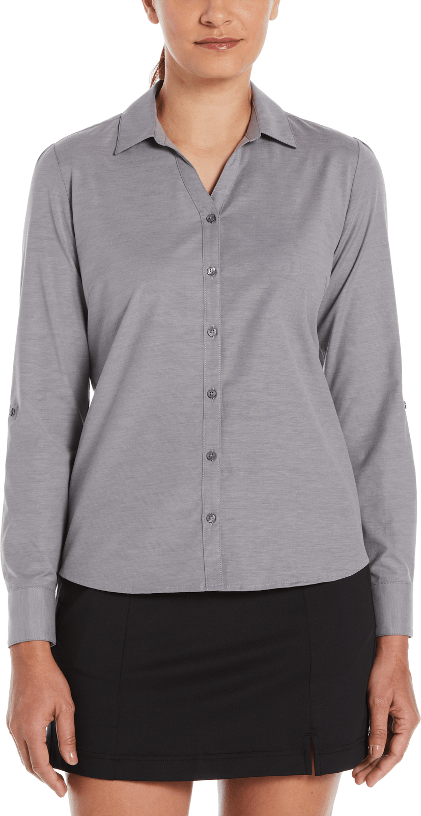 Perry Ellis Golf Pew107 Heather Woven Long Sleeve Button Down Shirt - Quiet Shade