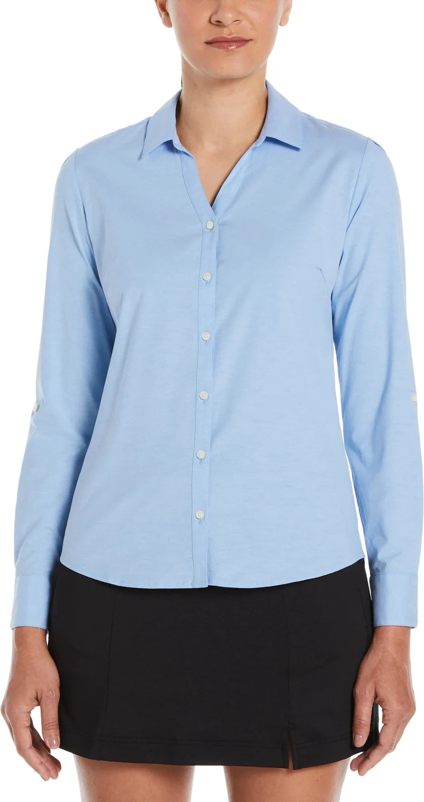 Perry Ellis Golf Pew107 Heather Woven Long Sleeve Button Down Shirt - Little Boy Blue - Ladies s