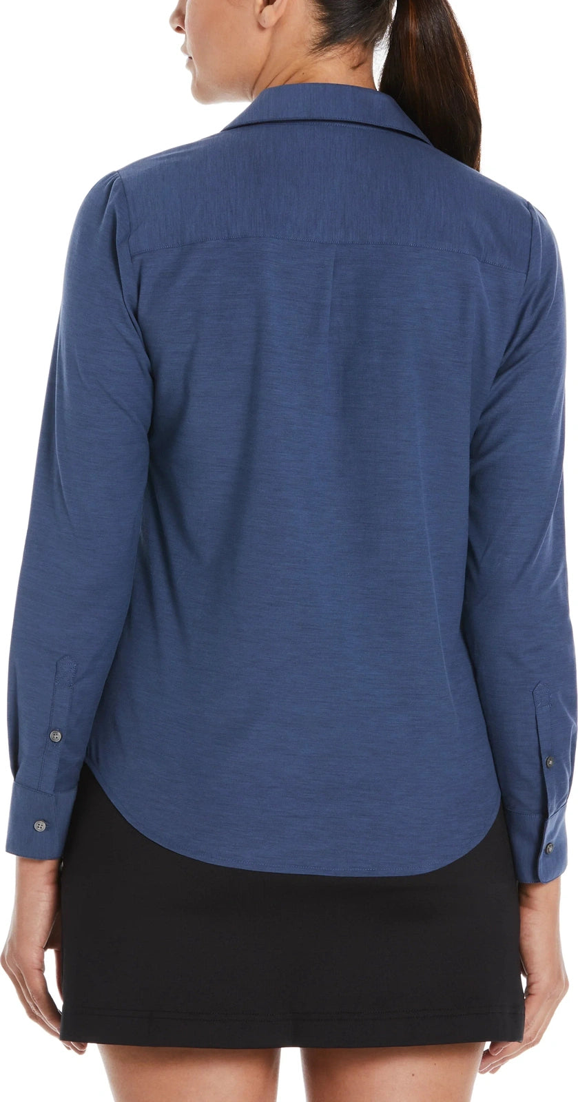 Perry Ellis Golf Pew107 Heather Woven Long Sleeve Button Down Shirt - Classic Navy