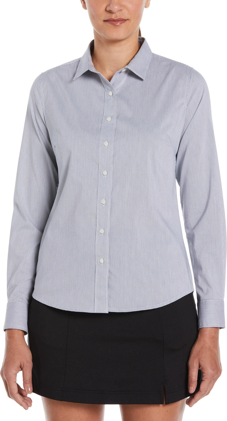 Perry Ellis Golf Pew117 Women’s Mini Grid Woven Shirt - Classic Navy