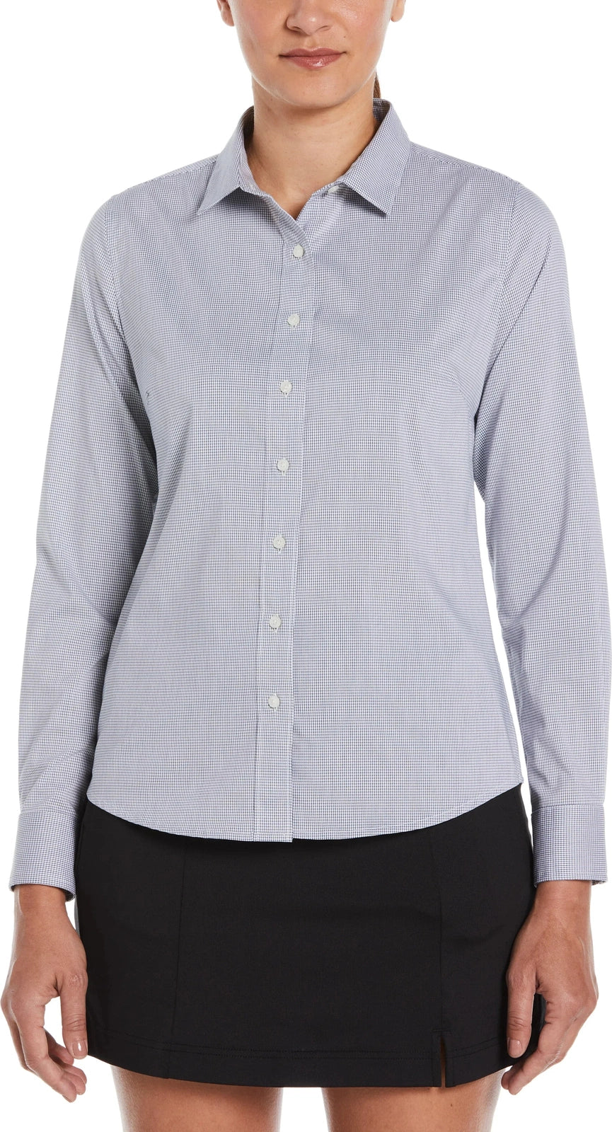 Perry Ellis Golf Pew117 Women’s Mini Grid Woven Shirt - Classic Navy - Ladies s
