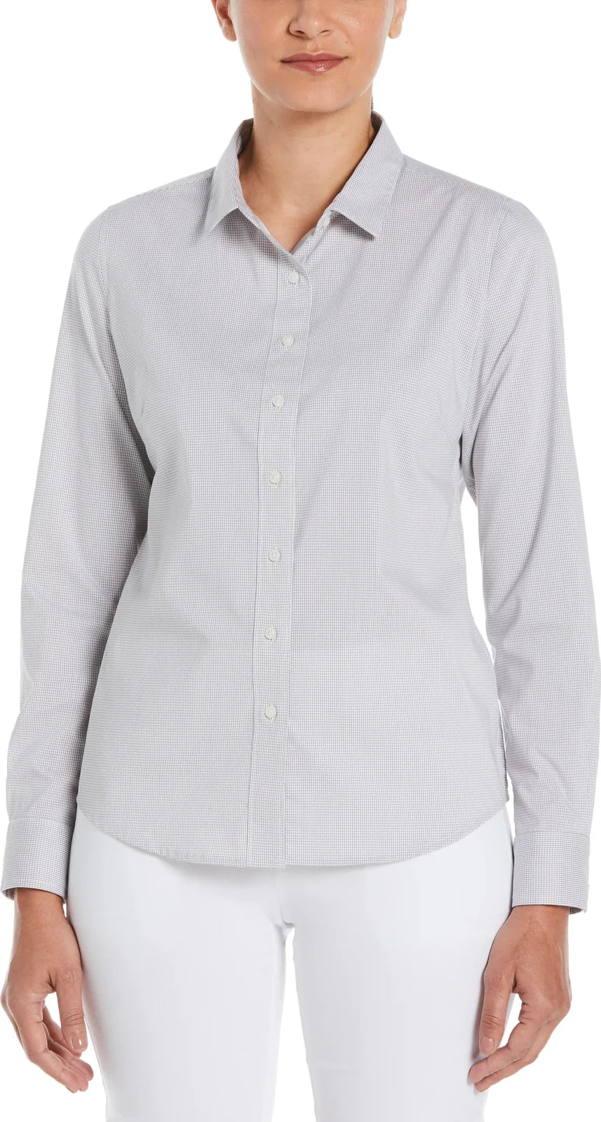 Perry Ellis Golf Pew117 Women’s Mini Grid Woven Shirt - Quiet Shade - Ladies s