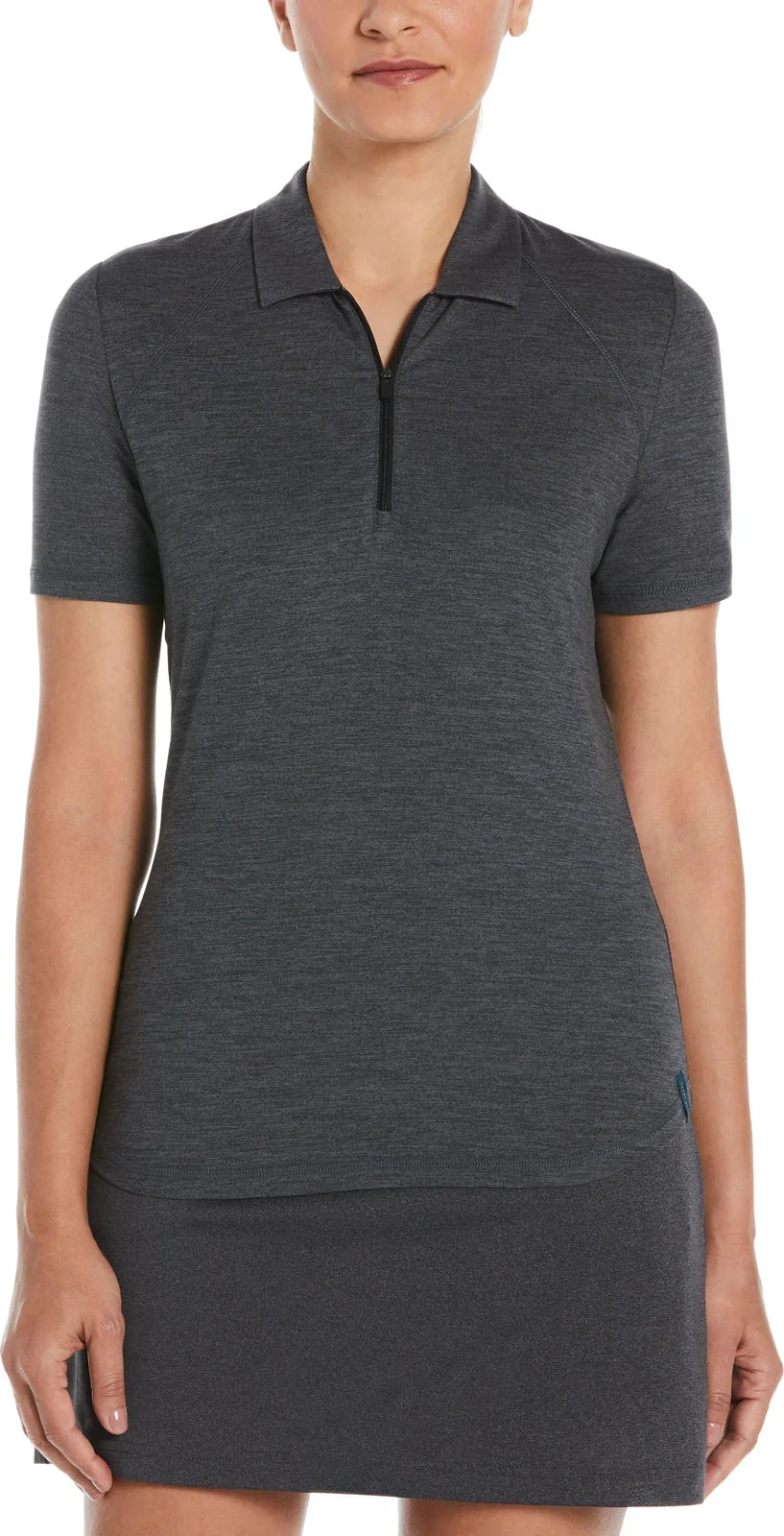 Perry Ellis Golf Pew122 Women’s Short Sleeve Double Knit Polo - Caviar Htr - Ladies s