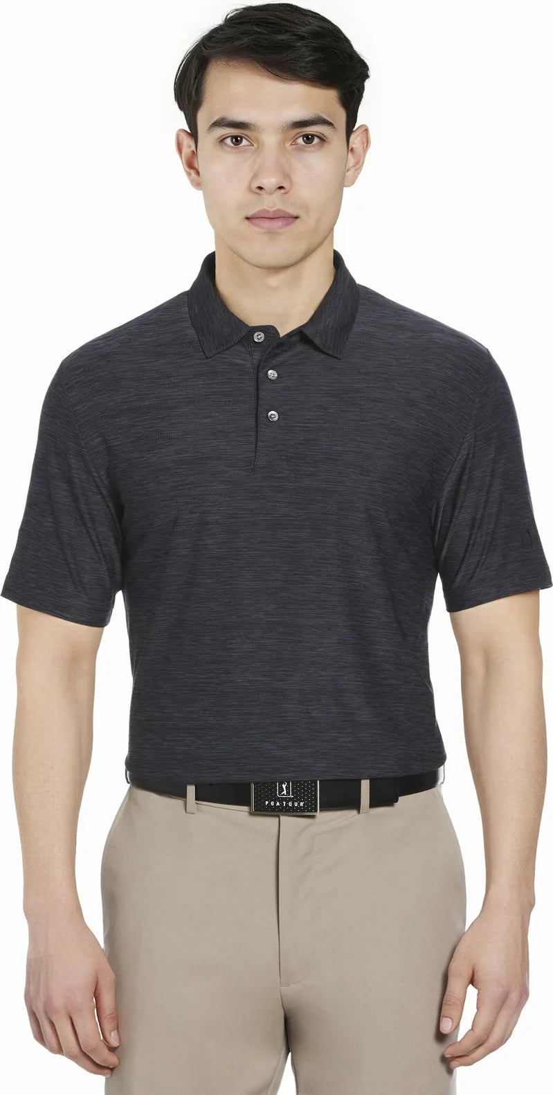 Pga Tour Pgm002 Short Sleeve Jaspe Airflux Polo with Self Collar - Caviar Htr - Adult s