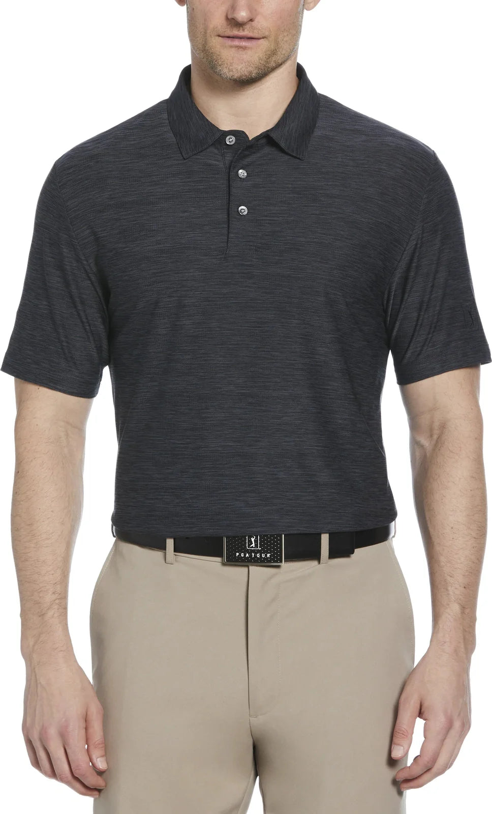 Pga Tour Pgm002 Short Sleeve Jaspe Airflux Polo with Self Collar - Caviar Htr