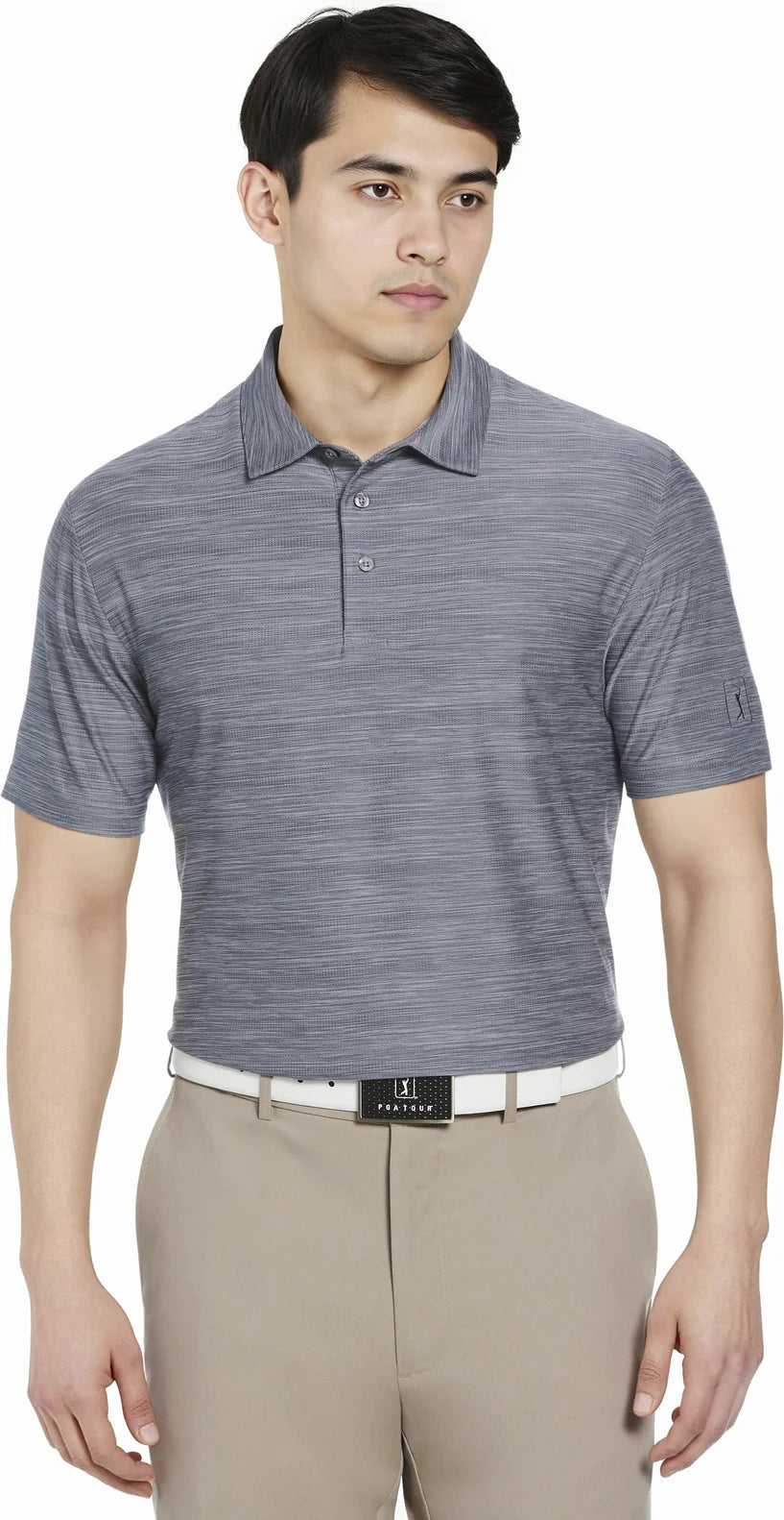 Pga Tour Pgm002 Short Sleeve Jaspe Airflux Polo with Self Collar - Med Flagstone Htr - Adult s