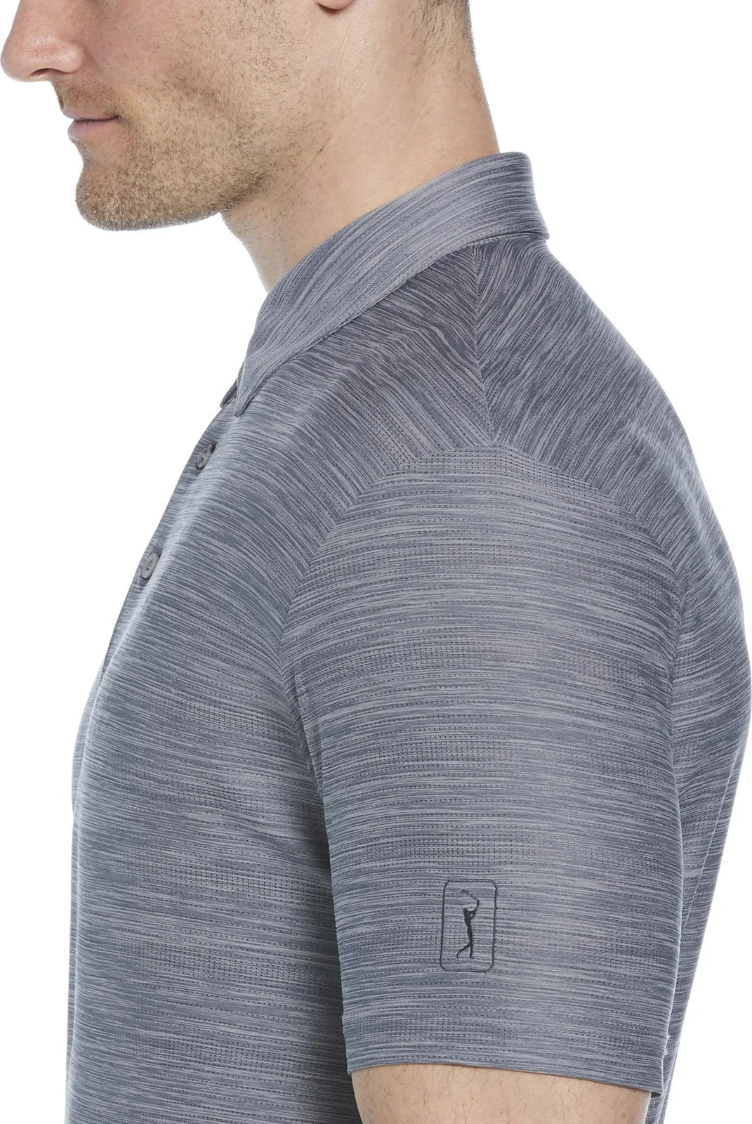 Pga Tour Pgm002 Short Sleeve Jaspe Airflux Polo with Self Collar - Med Flagstone Htr