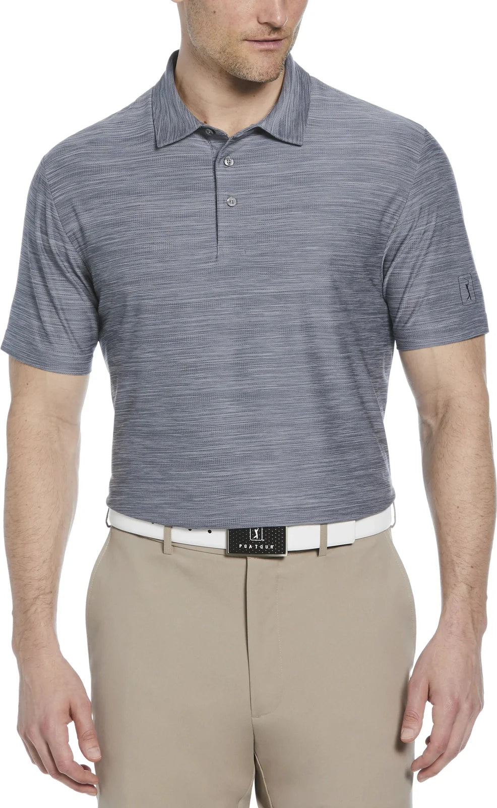 Pga Tour Pgm002 Short Sleeve Jaspe Airflux Polo with Self Collar - Med Flagstone Htr