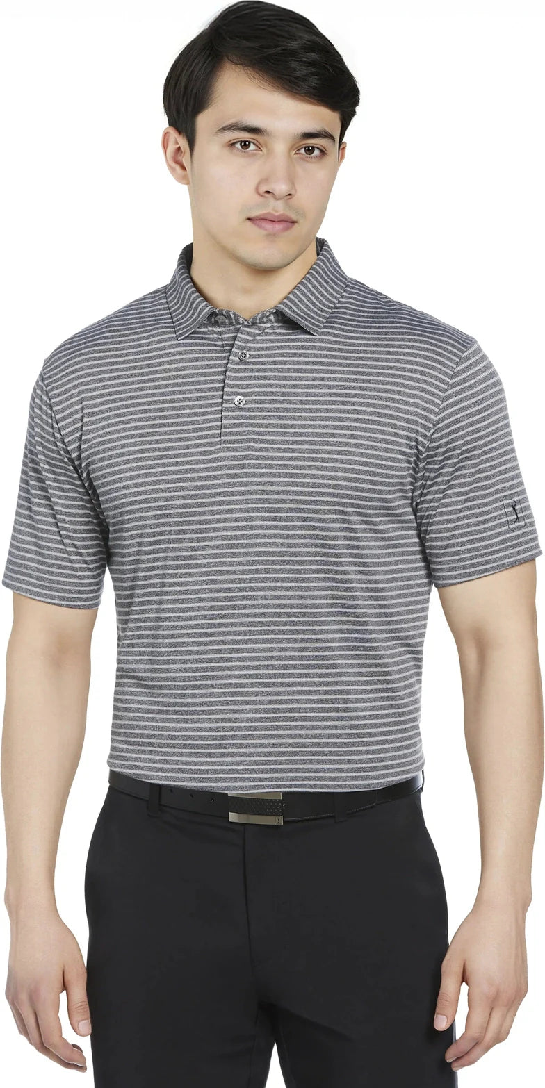 Pga Tour Pgm003 Short Sleeve Heather Strip Feeder Polo - Grey Htr - Adult s