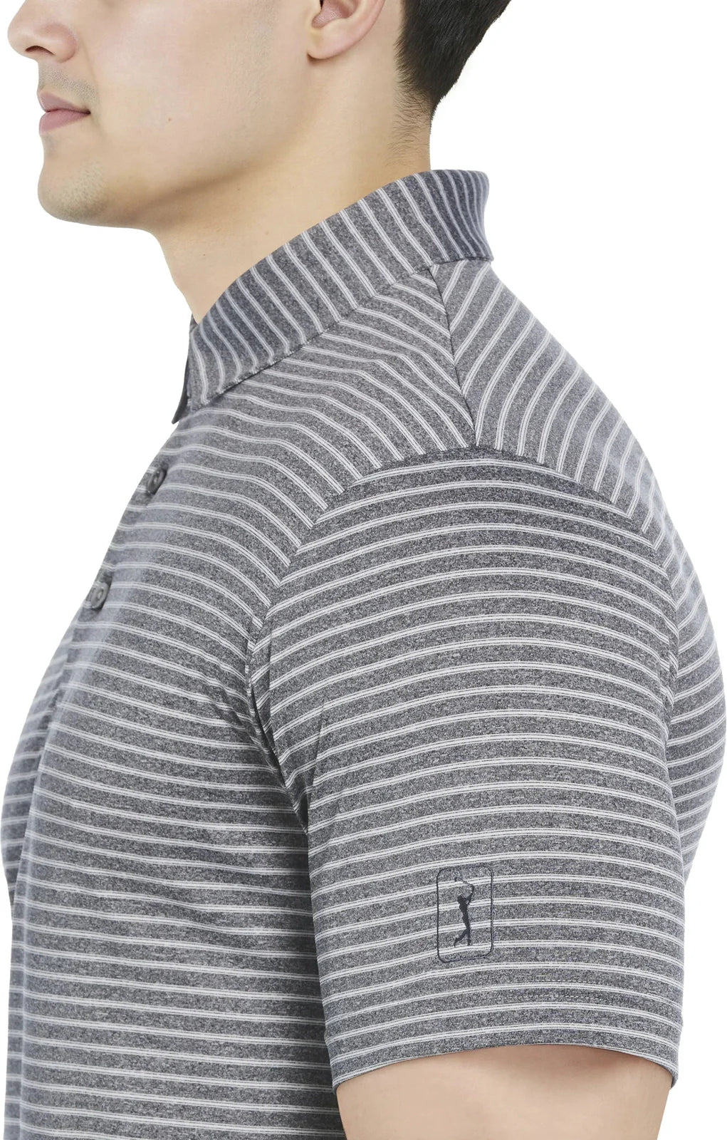Pga Tour Pgm003 Short Sleeve Heather Strip Feeder Polo - Grey Htr
