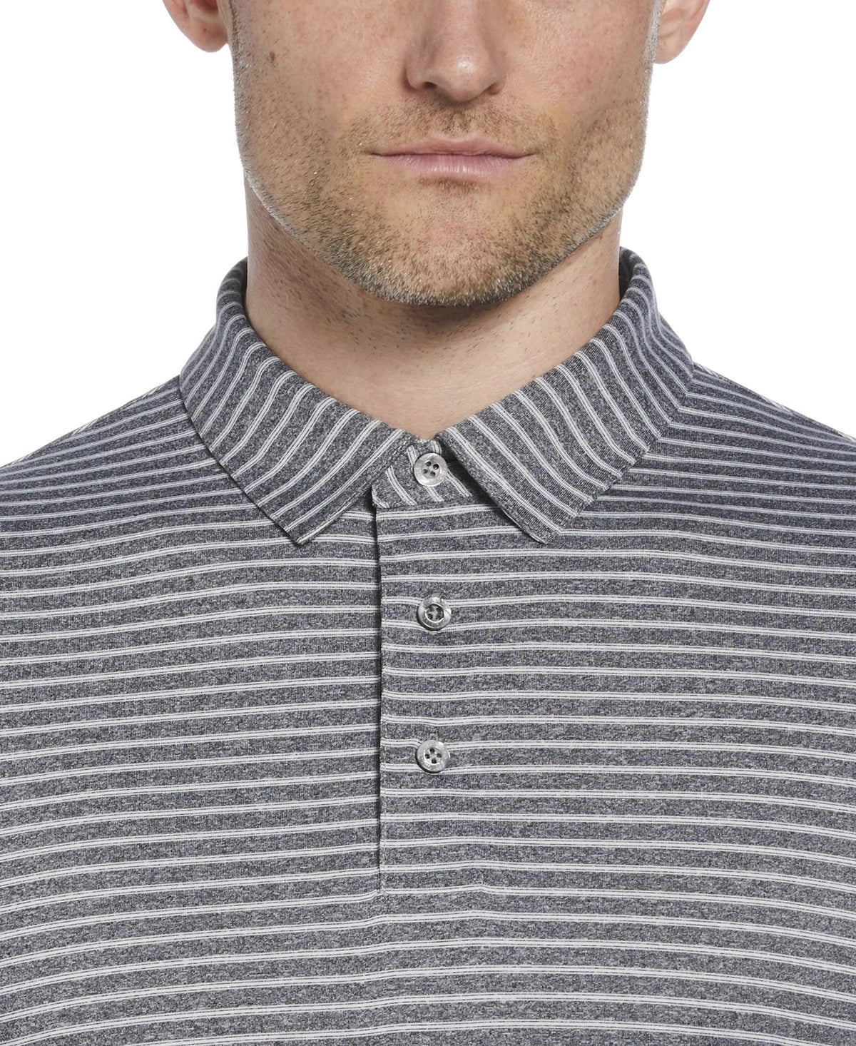 Pga Tour Pgm003 Short Sleeve Heather Strip Feeder Polo - Grey Htr
