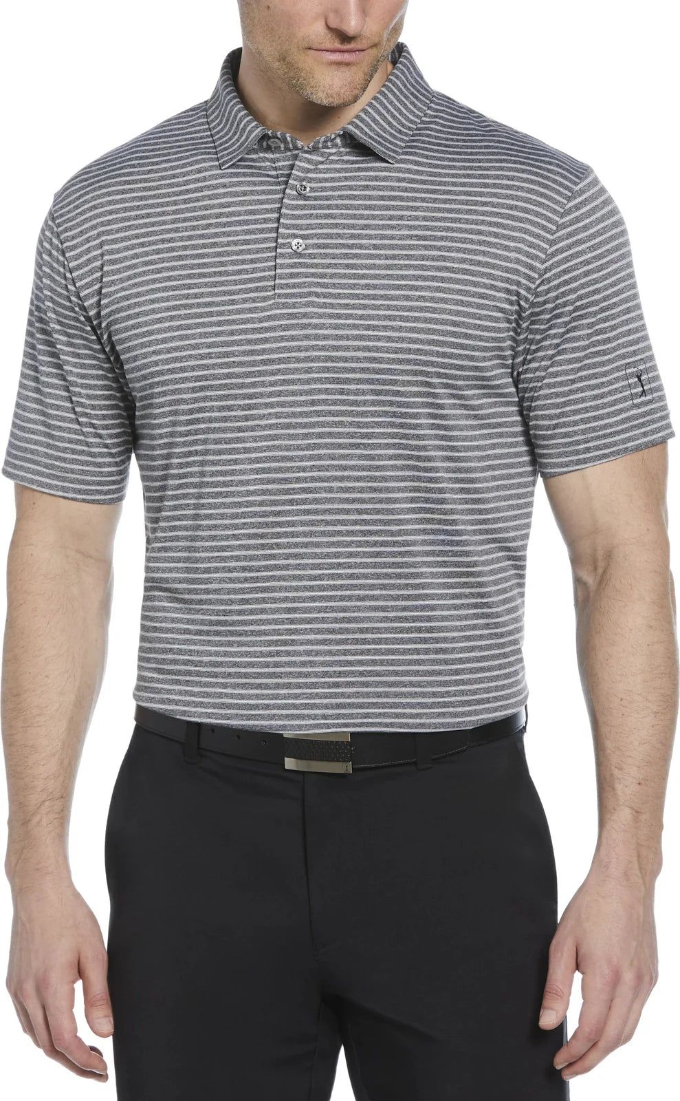 Pga Tour Pgm003 Short Sleeve Heather Strip Feeder Polo - Grey Htr