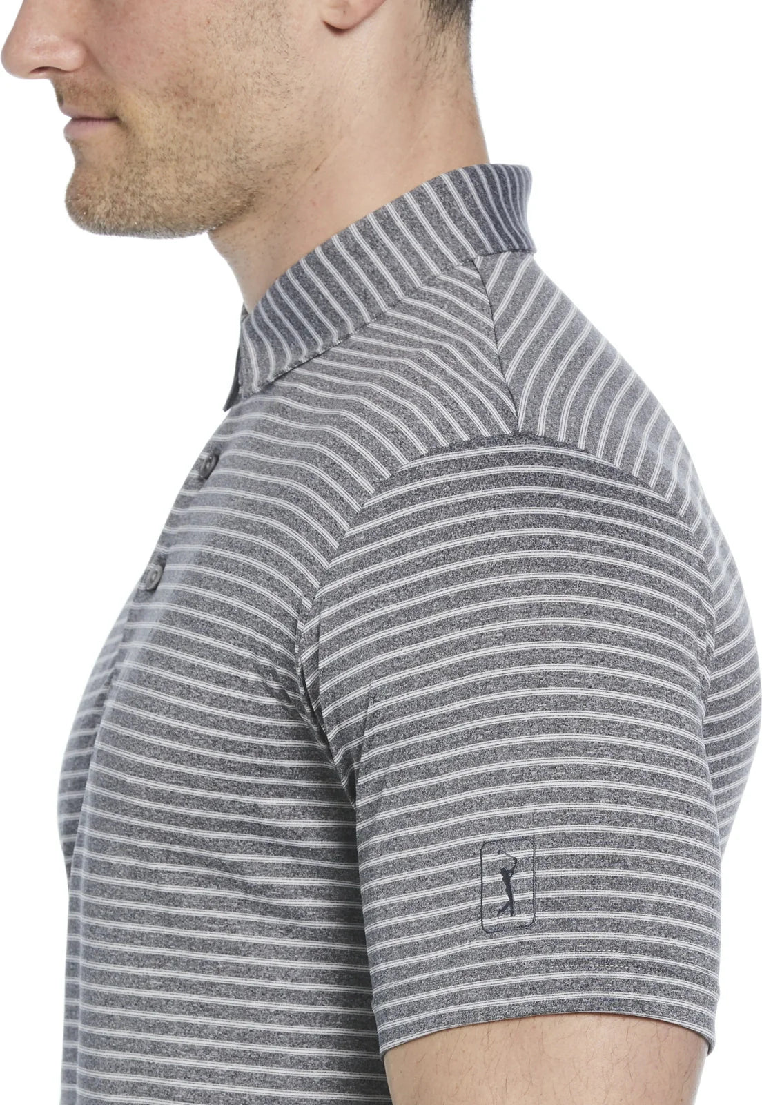Pga Tour Pgm003 Short Sleeve Heather Strip Feeder Polo - Grey Htr