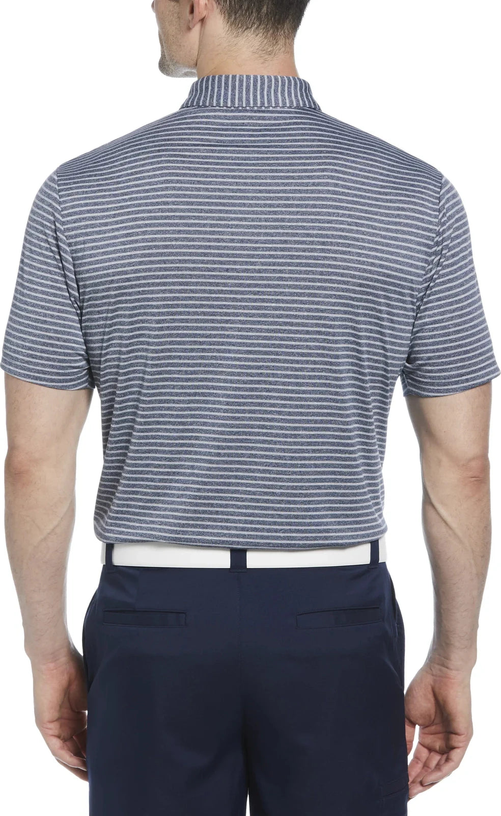 Pga Tour Pgm003 Short Sleeve Heather Strip Feeder Polo - Peacoat Htr