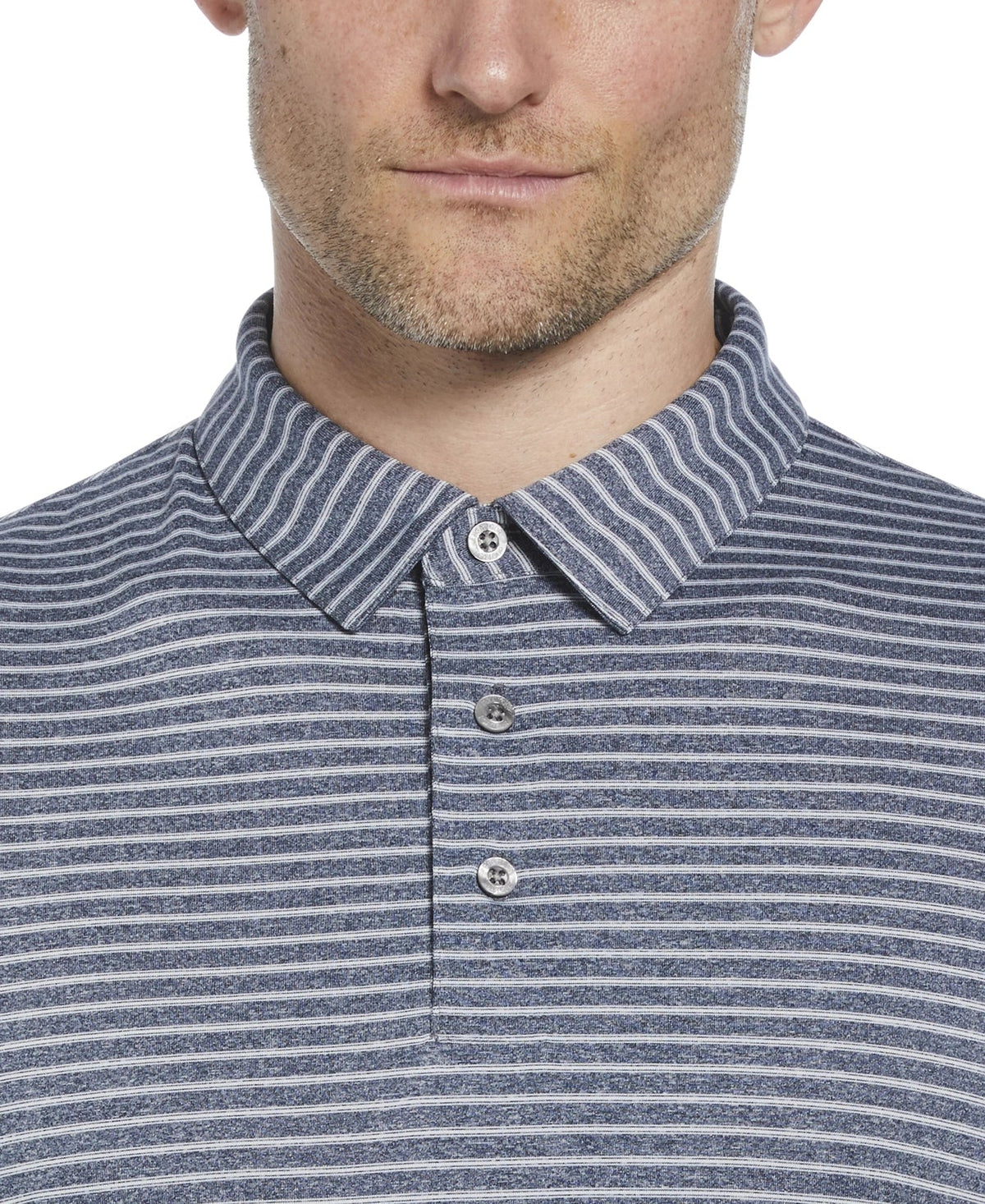 Pga Tour Pgm003 Short Sleeve Heather Strip Feeder Polo - Peacoat Htr