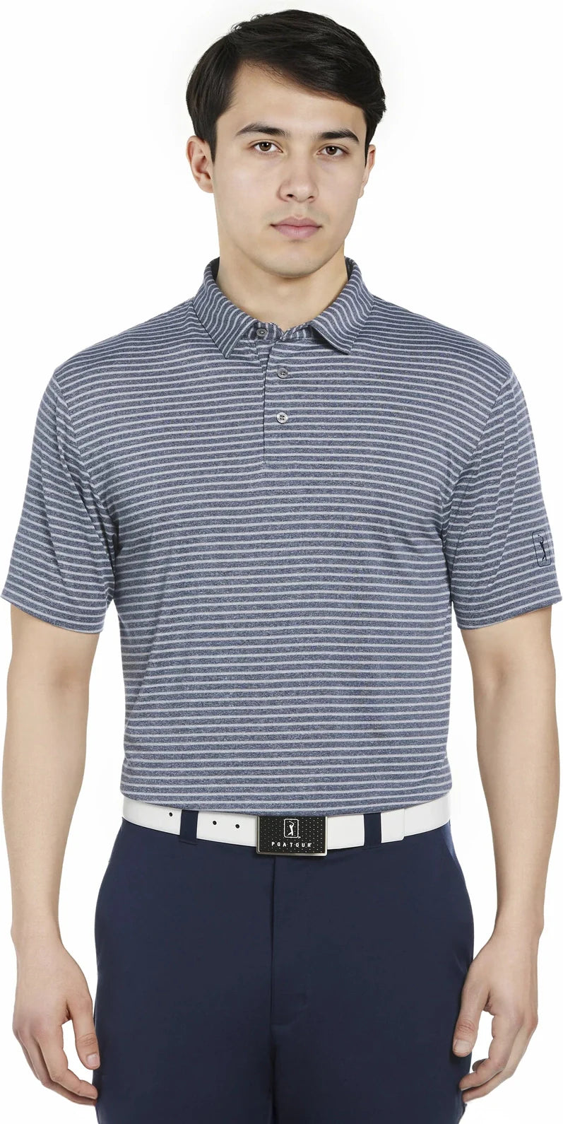 Pga Tour Pgm003 Short Sleeve Heather Strip Feeder Polo - Peacoat Htr - Adult s