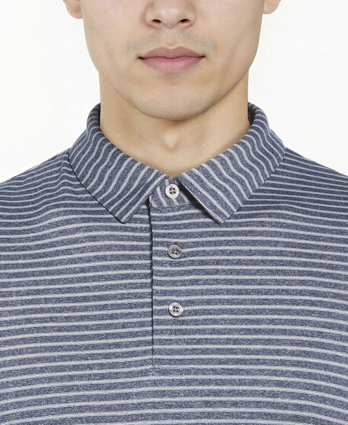 Pga Tour Pgm003 Short Sleeve Heather Strip Feeder Polo - Peacoat Htr