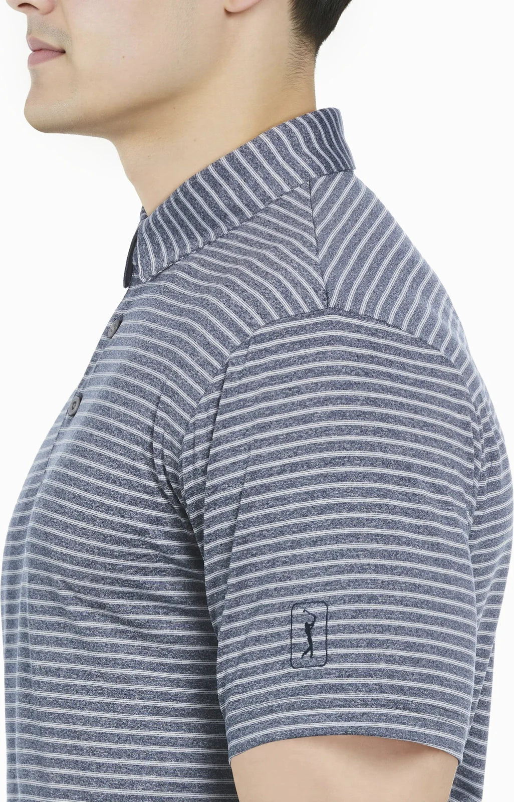 Pga Tour Pgm003 Short Sleeve Heather Strip Feeder Polo - Peacoat Htr