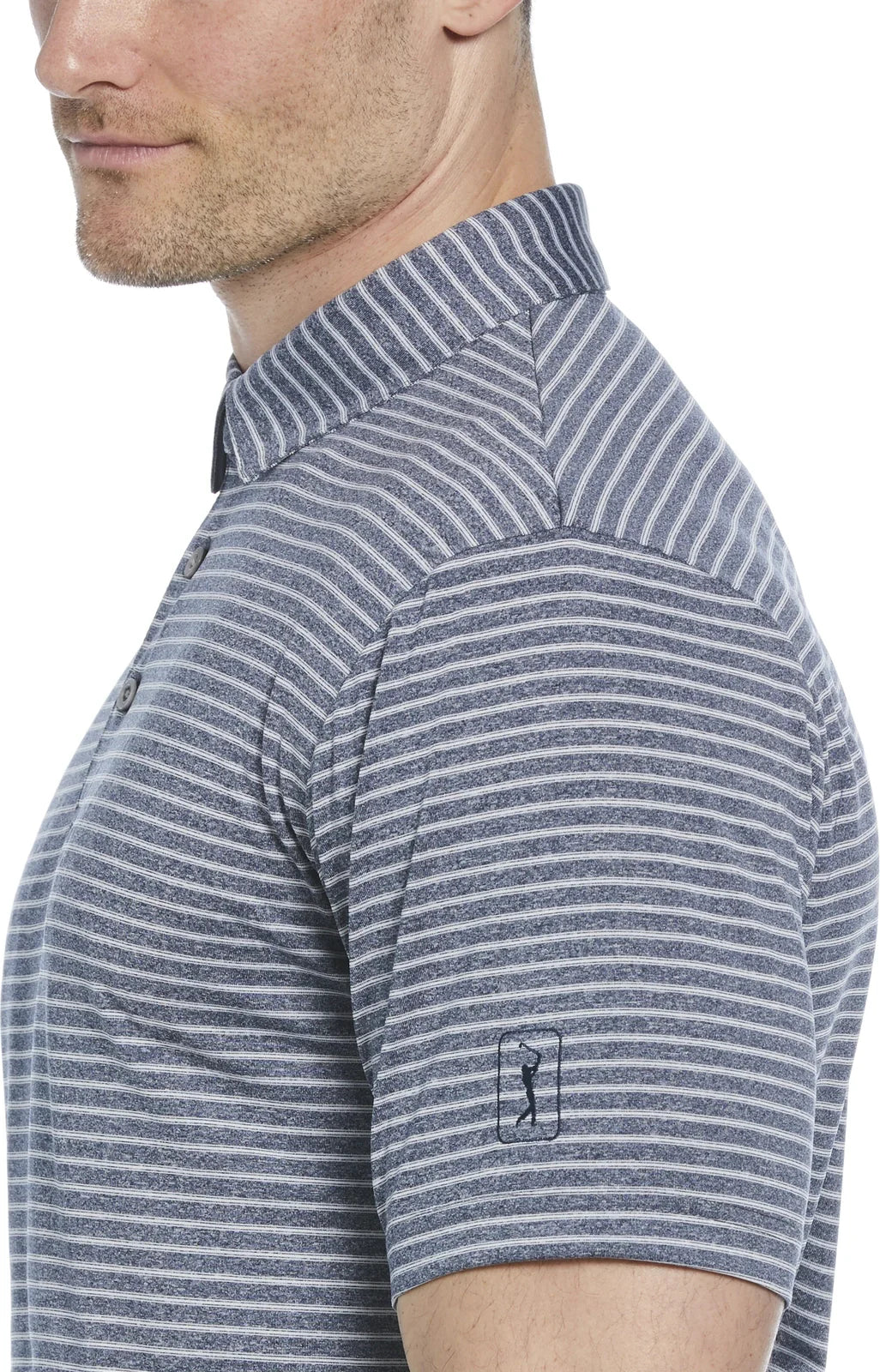 Pga Tour Pgm003 Short Sleeve Heather Strip Feeder Polo - Peacoat Htr