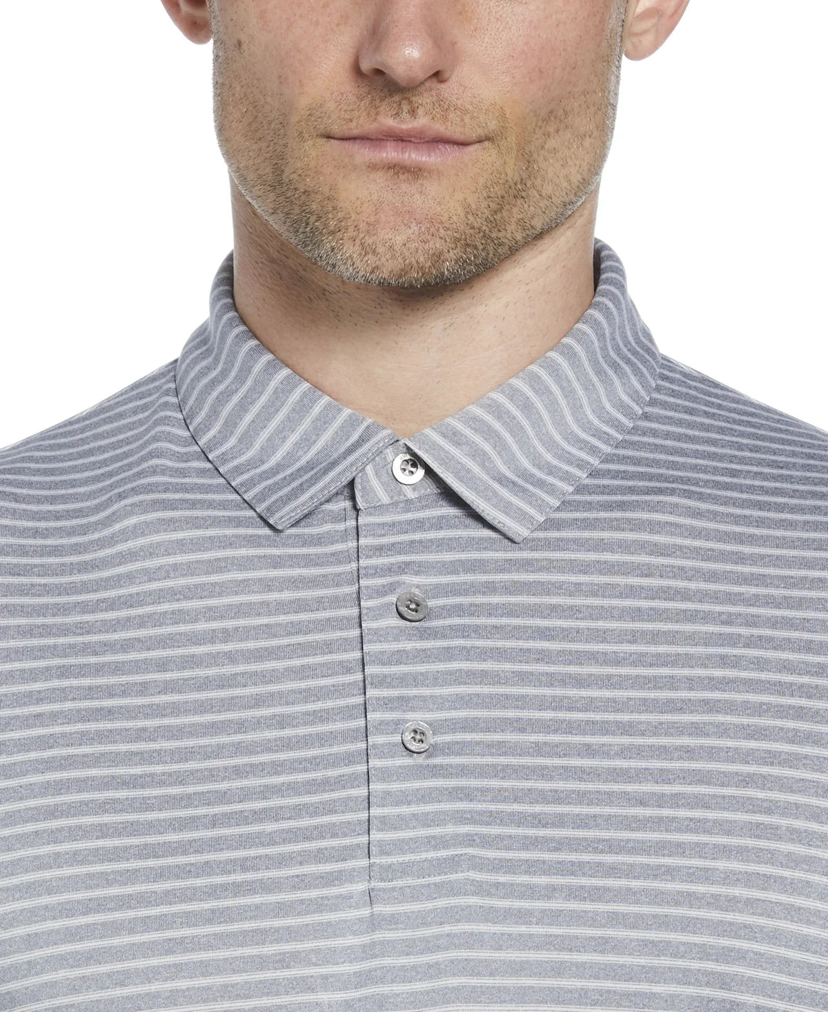 Pga Tour Pgm003 Short Sleeve Heather Strip Feeder Polo - Tradewinds Htr
