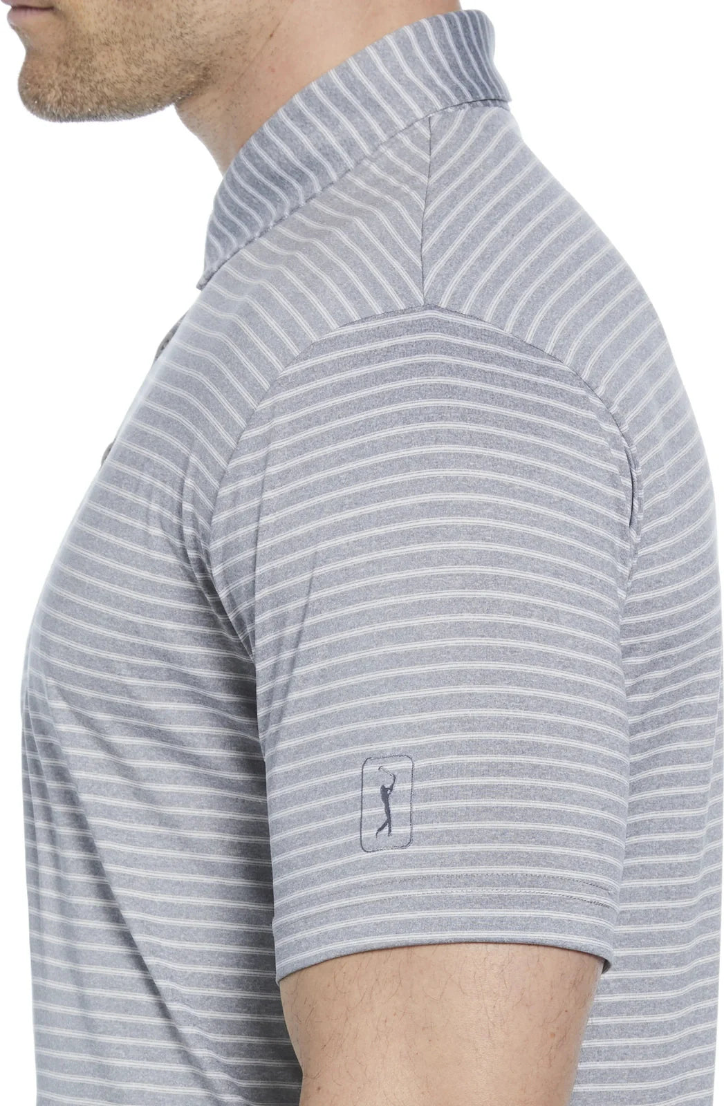 Pga Tour Pgm003 Short Sleeve Heather Strip Feeder Polo - Tradewinds Htr