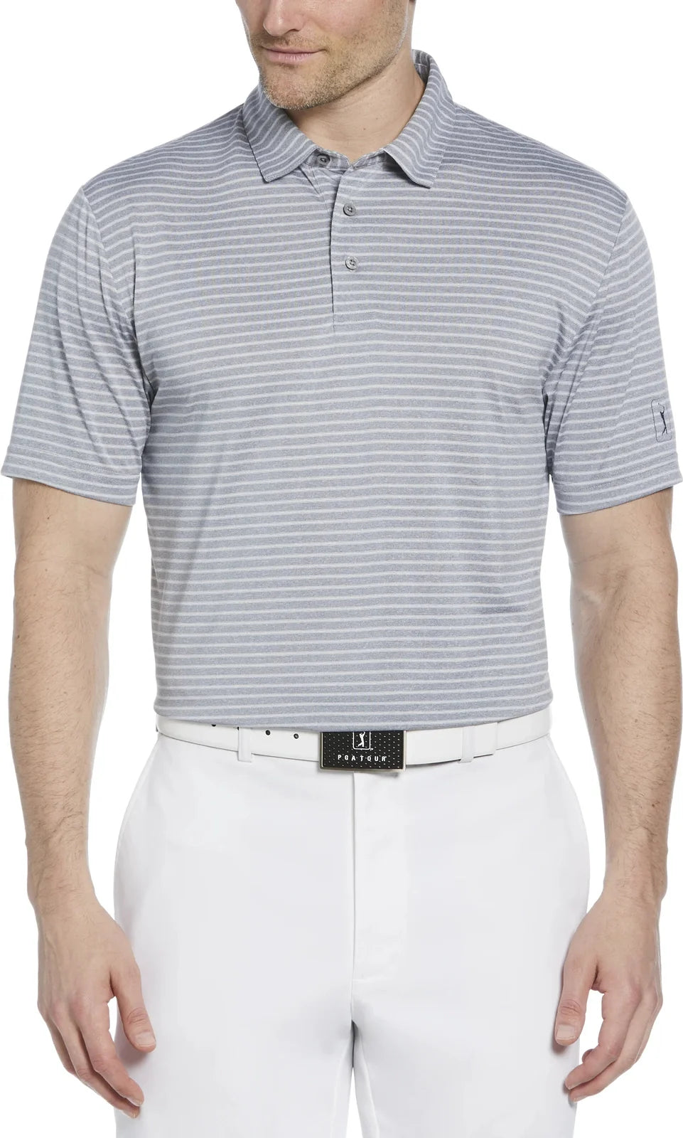 Pga Tour Pgm003 Short Sleeve Heather Strip Feeder Polo - Tradewinds Htr