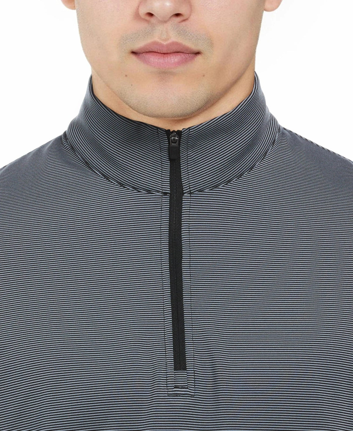 Pga Tour Pgm006 Stretch Feeder Stripe Long Sleeve Golf Shirt - Caviar