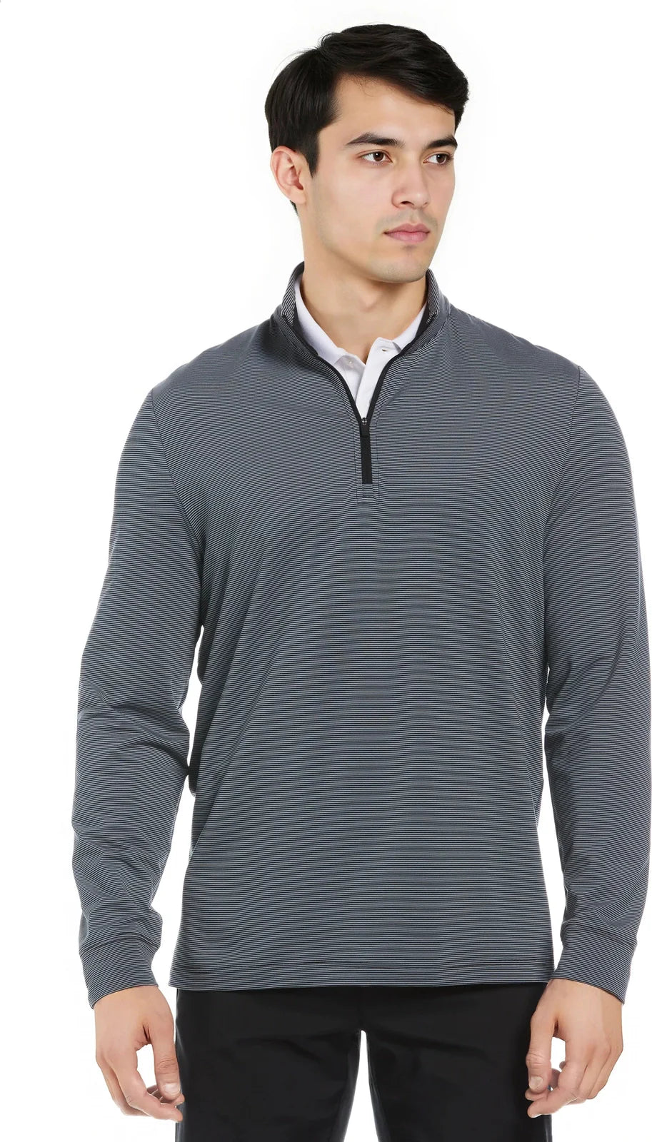Pga Tour Pgm006 Stretch Feeder Stripe Long Sleeve Golf Shirt - Caviar - Adult s