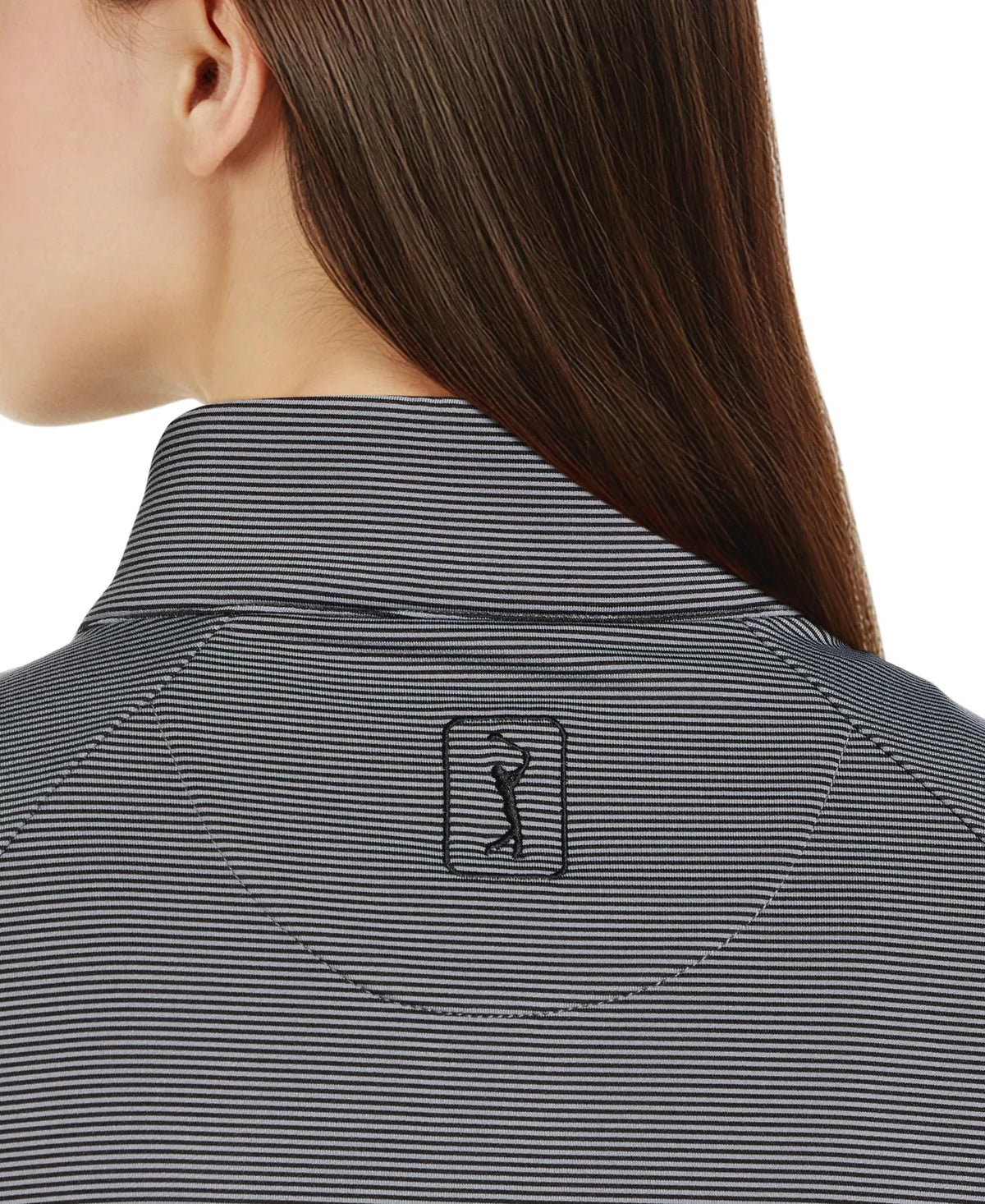 Pga Tour Pgw005 Quarter Zip Feeder Stripe Long Sleeve Golf Shirt - Caviar