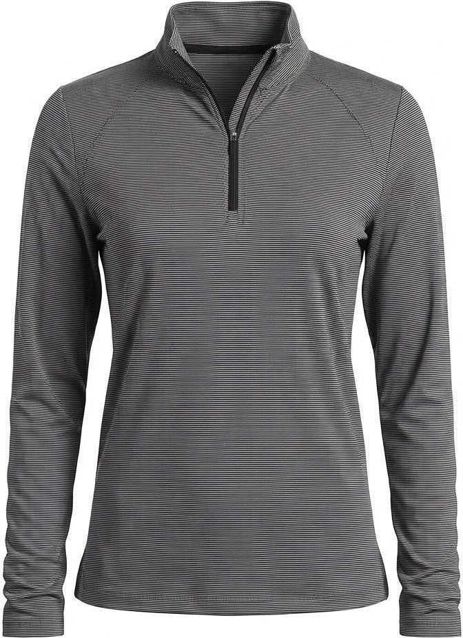 Pga Tour Pgw005 Quarter Zip Feeder Stripe Long Sleeve Golf Shirt - Caviar